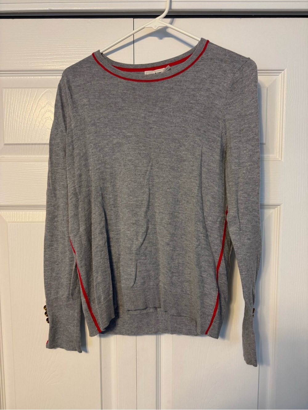 COURT & ROWE Gray Crewneck Sweater with Red Trim